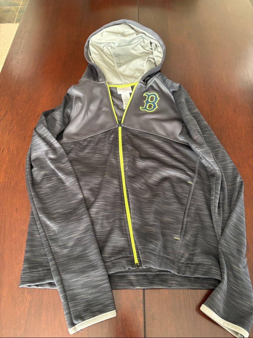 Boston Red Sox Kids Gray Hooded Zip Jacket with Neon Trim